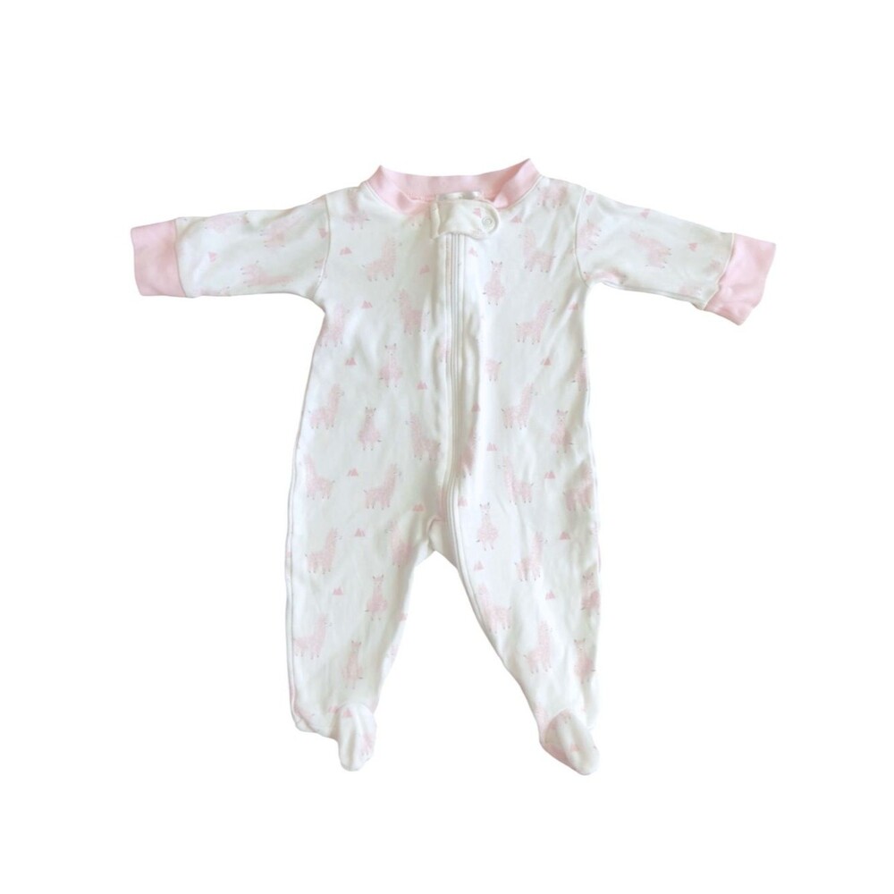 Kissy Kissy Baby Girls Long Sleeve Llama Print One Piece Footie PJs. Newborn. NB